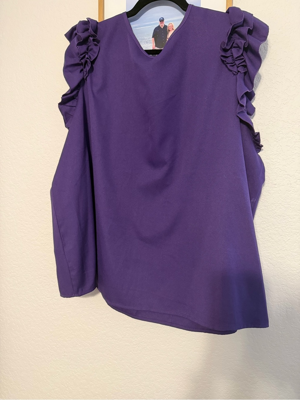 SHEIN Purple Ruffle Sleeve V-Neck Blouse